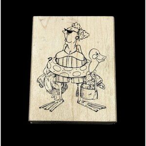 Vintage 90s Art Impressions Swim Lady Blanche Karen Day Wood Mount Rubber Stamp
